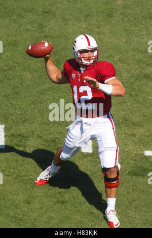 September 3, 2011; Stanford, CA, USA;  Stanford Cardinal quarterback Andrew Luck (12) passes the ball against the San Jose State Spartans during the first quarter at Stanford Stadium. Stock Photo