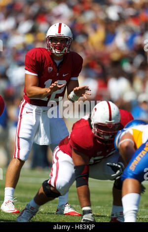 September 3, 2011; Stanford, CA, USA;  Stanford Cardinal quarterback Andrew Luck (12) stands behind center during the first quarter against the San Jose State Spartans at Stanford Stadium. Stock Photo