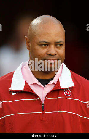 Oct 1, 2011; Stanford CA, USA;  Stanford Cardinal head coach David Shaw enters the field before the game against the UCLA Bruins at Stanford Stadium. Stock Photo