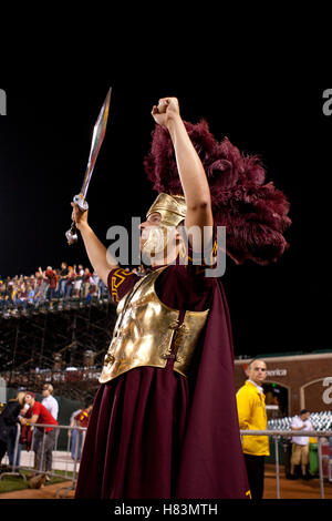 Oct 13, 2011; San Francisco CA, USA;  The Southern California Trojans mascot celebrates after a touchdown against the California Golden Bears during the second quarter at AT&T Park. Stock Photo