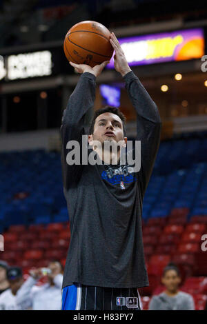 Jan 8, 2012; Sacramento, CA, USA; Orlando Magic shooting guard J.J. Redick (7) warms up before the game against the Sacramento Kings at Power Balance Pavilion. Stock Photo