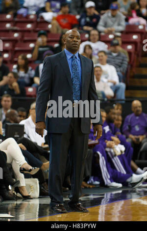 Jan 8, 2012; Sacramento, CA, USA; Sacramento Kings head coach Keith Smart on the sidelines against the Orlando Magic during the first quarter at Power Balance Pavilion. Stock Photo