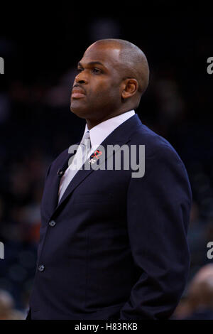 Feb 15, 2012; Oakland, CA, USA; Portland Trail Blazers head coach Nate McMillan on the sidelines during the first quarter against the Golden State Warriors at Oracle Arena. Stock Photo
