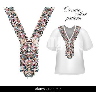 Shirt, jacket and T-shirt collar pattern. Embriodery ornament. Vector. Stock Vector