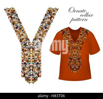 Shirt, jacket and T-shirt collar pattern. Embriodery ornament. Vector. Stock Vector