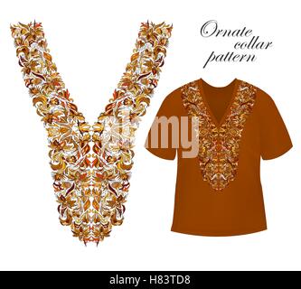 Neckline embroidery. Beautiful fashionable collar embroidered in the technique of cross-stitch - stock vector. Stock Vector