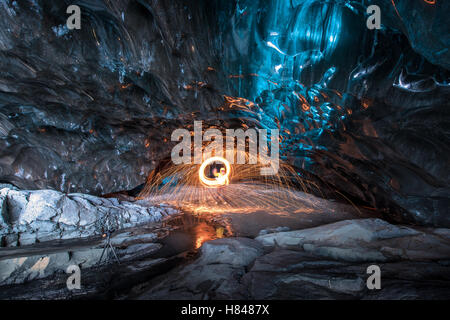 Inside Ice caves in Iceland Stock Photo