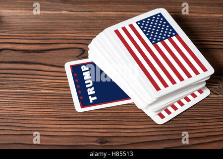 collage concept Trump winning the US presidential election with card game, close up Stock Photo