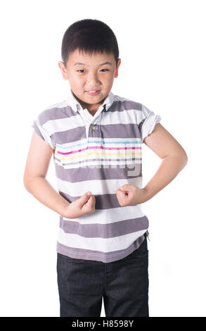 Strong Asian boy showing off his biceps flexing muscles his arm ...