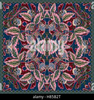 Design for tablecloth, shawl, textile, pocket square. Raspberry pattern Stock Vector