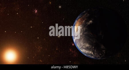 sunrise view of earth from space, 3d rendering Stock Photo
