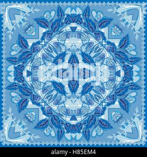 authentic silk neck scarf or kerchief square pattern design in ukrainian style for print on fabric, vector illustration Stock Vector