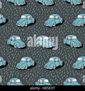 Seamless vector pattern with hand drawn cute cars. Doodle Stock Vector