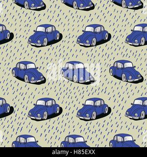 Seamless vector pattern with hand drawn cute cars. Doodle Stock Vector