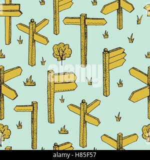 Set of vector illustration of sign boards doodle sketch style. Vector illustration. Hand drawn Doodle artwork. Summer concept fo Stock Vector