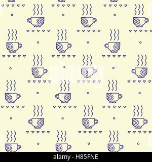Seamless pattern with hand drawn sketchy tea and coffee cups. Coffee break tiling background. Stock Vector