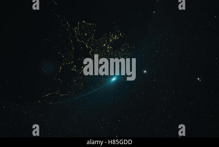 blue Sunrise over earth as seen from space. With stars background. Stock Photo