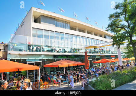 Cafes and restaurants outside the Royal Festival Hall, Southbank Centre, London, England, UK Stock Photo