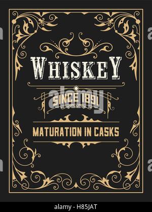 Old Whiskey label with vintage frames Stock Vector