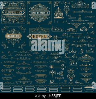 Kit of Vintage resources for Invitations, Banners, Posters, Placards, Badges or Logotypes Stock Vector