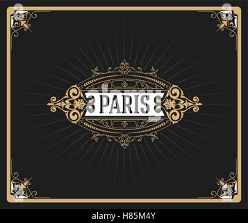 Art-deco badge with floral frame Stock Vector