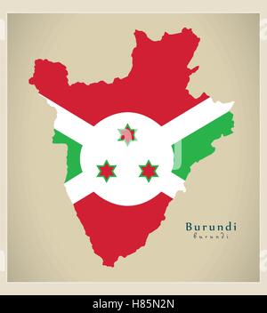 Modern Map - Burundi flag colored BI Stock Vector