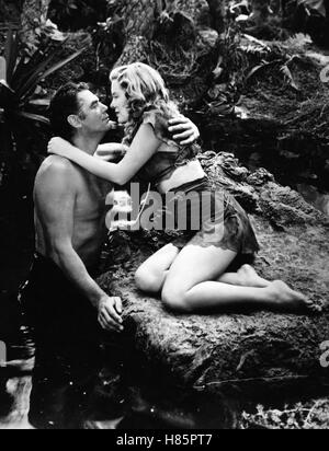 Tarzan wird gejagt, (TARZAN AND THE HUNTRESS) USA 1947, Regie: Kurt Neumann, JOHNNY WEISSMÜLLER, BRENDA JOYCE, Stichwort: Paar, Jane, Umarmung Stock Photo
