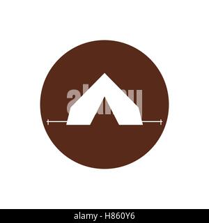 Tourist tent sign icon. Camping symbol. Travel design. Circle flat button with shadow. Modern UI website navigation. Vector illustration. Stock Vector