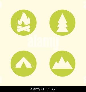 Tourist sign icon set. Camping symbols. Travel design. Circle flat buttons. Modern UI website navigation. Vector illustration Stock Vector