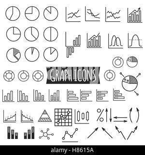 Business charts. Set of thin line graph icons. Outline. Can be use as elements in infographics, as web and mobile icons etc. Easy to recolor and resize. Vector illustration Stock Vector