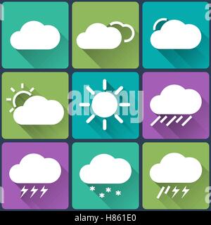 Weather flat icons set on multicolor background buttons. Seasons theme, easy to use as icons, logo on web, mobile app. Vector illustration Stock Vector