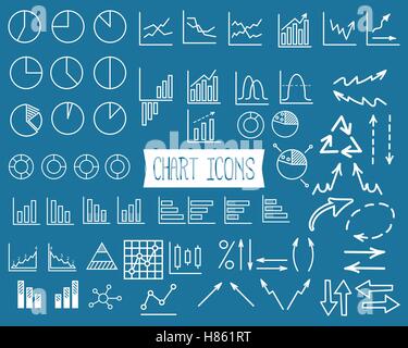 Business and office charts. Set of thin line graph icons. Outline. Can be used as elements in infographics, logo, in projects. Vector illustration Stock Vector