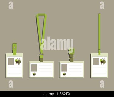 Ecology products Lanyard, name tag holder end badge templates. Green, organic products  company. Flat Eco and bio design. Vector illustration Stock Vector