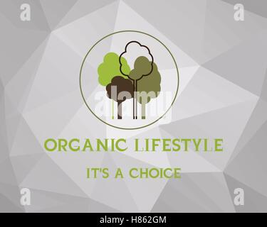 Fresh farm, organic product poster design. Retro logo label. Promotional vintage printing material for healthy food product on low poly background. Vector illustration Stock Vector