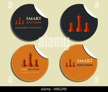 Set of labels - stickers. Chess Smart solutions design template. With company logo. Best for management consulting, finance, law companies. Vector illustration Stock Vector