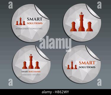 Set of labels - stickers. Chess Smart solutions design template. With company logo. Best for management consulting, finance, law companies. Unique polygonal design. Vector illustration Stock Vector