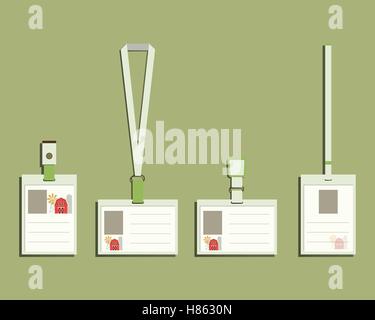 Ecology products Lanyard, name tag holder and badge templates. Green, organic farm. Natural products  company. Flat Eco and bio design. Vector illustration Stock Vector