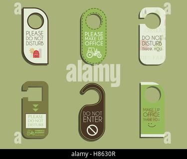 Organic farm, shop and other eco business Door knob or hanger sign set- do not disturb design. With Eco and bio logo template. Vector illustration Stock Vector