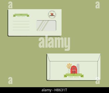 Brand identity template. Envelope. Front and back sides. With natural farm, organic. eco elements. Green and ecology design. Best for natural products company, shop. Vector illustration Stock Vector