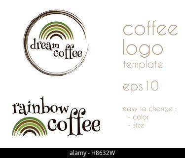 Dream Coffee Vintage Labels, logo template collection.  Unique and stylish design. Rainbow symbol. Branding for cafe, restaurant. Vector illustration. Stock Vector