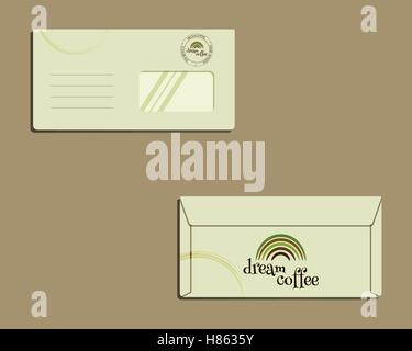 Brand identity template. Envelope. Front and back sides. With Green coffee logo design. Best for cafe, restaurant and other food business. Vector illustration Stock Vector