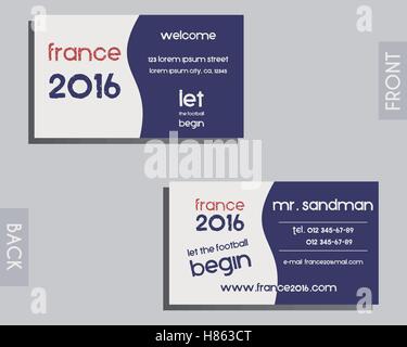 Brand identity elements - visiting card template. France 2016 Football. The national colors of France design. Isolated on bright background. Vector illustration Stock Vector