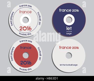 Brand identity elements - CD, DVD templates. sign, icon. Compact, disc, symbol. France 2016 Football. The national colors of France design. Isolated on bright background. Vector illustration Stock Vector