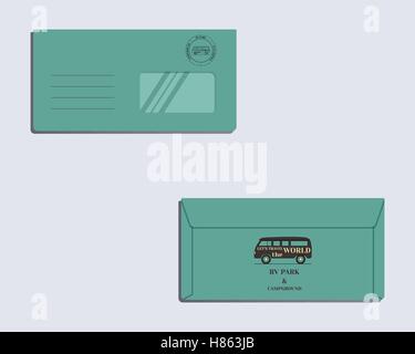 Brand identity template. Envelope. Front and back sides. Travel and Camping design with rv logo template. Vector illustration Stock Vector
