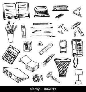 Black and white background - office stationery. Black and white. Stock Vector