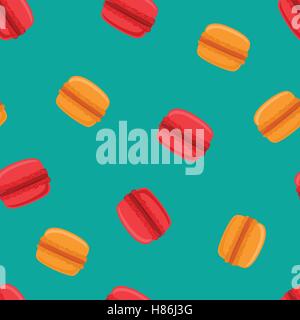 Seamless pattern with macaroon cookies on blue. Vector illustration. Stock Vector