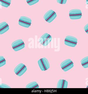 Seamless pattern with blue macaroon cookies on pink. Vector illustration. Stock Vector