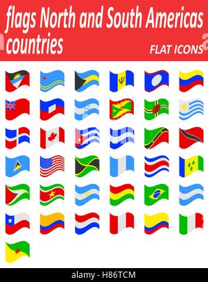 flags north and south americas countries flat icons vector illustration isolated on white background Stock Vector