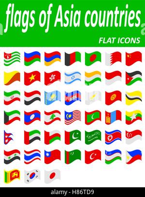 flags of asia countries flat icons vector illustration isolated on white background Stock Vector