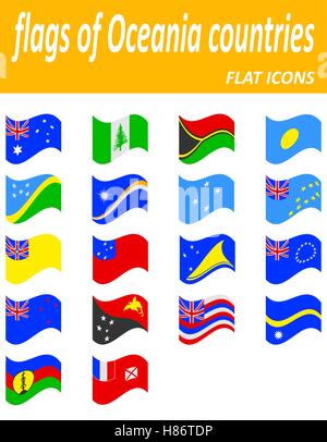 flags of oceania countries flat icons vector illustration isolated on white background Stock Vector